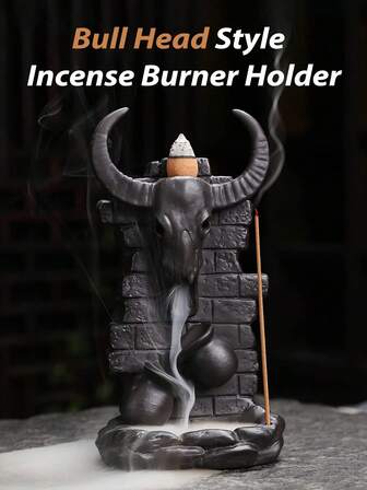 1Pc Bull Head Style Incense Burner Holder - Cool Smoke Back Flowing Backflow Waterfall Cone Incense Burner Ceramic Fountain, Unique Incense Sticks Holder Stand, Sticks Ash Catcher - Traditional Craftsmanship, Handmade, Unique Styles, Thick Materials, Creative Pottery, Exquisite Gifts - For Halloween, Yoga, Zen, Aromatherapy, Meditation, Home, Room, Tea Table, Lounge, Office Decoration And Display