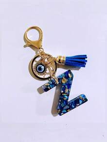 1pc Chic Blue Resin Alphabet Initial Keychain With Evil Eye & Tassel - Stylish Oblong Letter Charm, Rhinestone Embellishments, Lobster Clasp - Perfect Everyday Accessory & Thoughtful Gift For Women, Ladies Key Ring Backpack For School Car Accessories Cute Goth Y2k - Multicolor - View 15