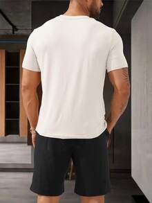 Customized 2 Pieces Set For Men: White T-Shirt And Black Shorts, Casual & Loose Fit. Upload Your Own Photo, Logo (Partner/Pet/Group Photo), And Input Text (Name, Slogan, Funny Text, Blessing) For Personalized Gift Idea For Boyfriend, Family, Friend, Birthday, Holiday, Anniversary, Party, Company Event - White - View 7