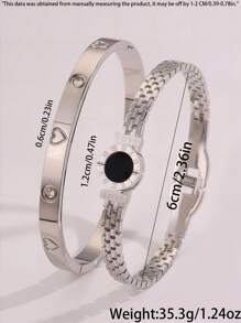 Camhanno Conjunto de 2 pulseiras vintage multicoloridas de aço inoxidável com design exclusivo em formato de coração para uso diário, presente perfeito para homens e mulheres, joias da moda