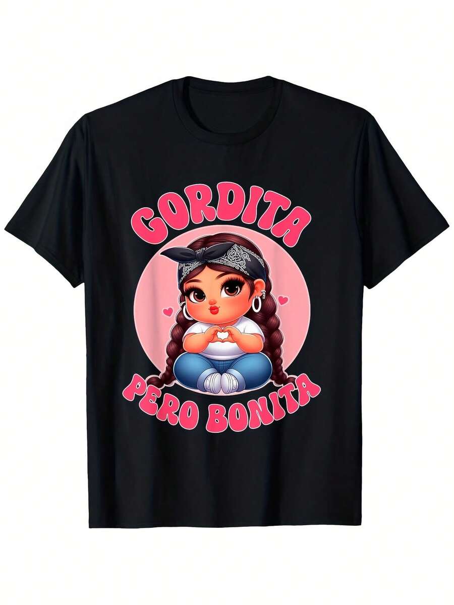 Camiseta gráfica con texto "Latina Hottie" - regalo perfecto para Navidad o el Día de San Valentín para mujeres - Negro - Ver 1