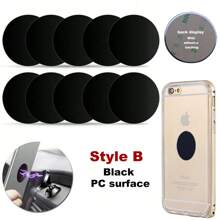 10 piezas de placas metálicas magnéticas negras y plateadas, discos metálicos redondos ultrafinos con adhesivo para fundas de teléfono creativas y soportes de teléfono para automóvil, no magnéticos
