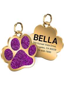 1pc Personalized [Free Engraving] Shiny Paw Shape Pet Tag For Dog Or Cat, Zinc Alloy Material, Durable & Non-Fading | Engrave Name, Birthday Gift For Collar ID, Unique Pet Identity Card, Fashion Neck Tag For Cat & Dog, Best Gift For , Anti-Lost