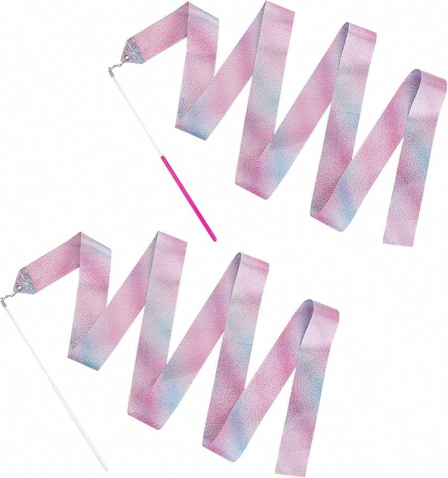 2025Hot Sale2pcs Rhythmic Dance Ribbons, 78.Inch Gymnastics Ribbon Dancer Wand Dancing Ribbon Streamers, Fits Artistic Dancing Gymnastics, Circus Shows, Baton Stick Twirling - Purple - View 1