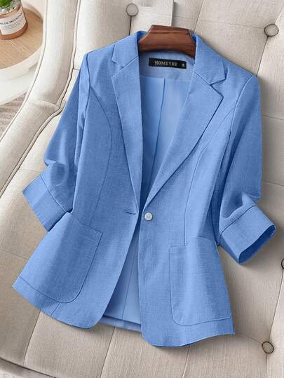 HOMEYEE 女士时尚单排扣西装外套，商务优雅办公室复古休闲度假大码