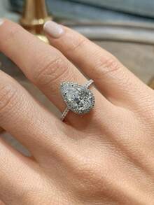 1pc 925 Sterling Silver Teardrop Diamond Engagement Ring, Promise Ring, Eternity Ring, Exquisite Jewelry Gift For Women - Silver - View 4