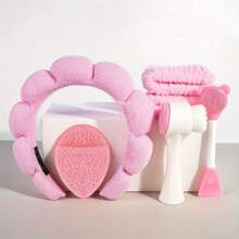 5pcs Headband For Washing Face Wristband Set Sponge Makeup Skincare Headband Terry Cloth Bubble Soft Get Ready Hairband Women Girl Puffy Padded Headwear Non Slip Thick Hair Accessory Back To School