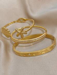 18K镀金不锈钢海洋海星贝壳锆石手链，适合女性佩戴，母亲节礼物，圣诞节、感恩节、万圣节、婚礼、锐舞派对/舞会/聚会/日常/海滩配饰、周年纪念日、情人节、波西米亚风珠宝、生日、伴娘礼物、骄傲月配饰、美人鱼 - 彩色 - 查看 6