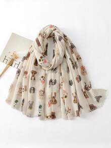 1 件女式波西米亚风格流苏猫印花围巾披肩