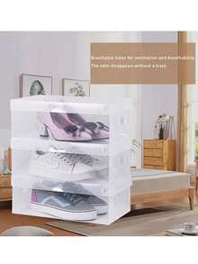 12/20个装加厚翻盖鞋盒，可折叠透明塑料鞋架收纳盒，节省空间鞋架收纳盒