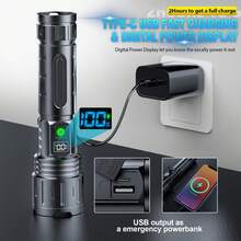 Linternas LED recargables, linterna táctica LED superbrillante con pantalla de potencia, zoomable, con luz COB, potente linterna de mano para acampar y hacer senderismo (paquete de 2). El mejor regalo. - Negro - Ver 4