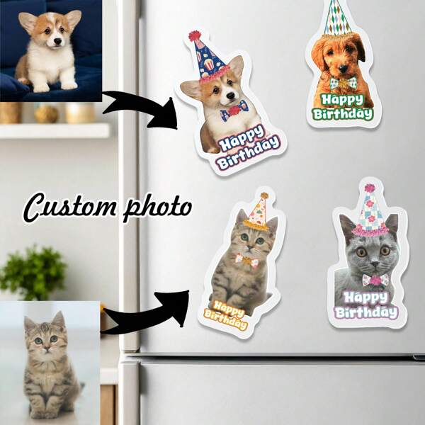 Calamita per frigorifero personalizzata a forma di animale domestico 2D, adesivo acrilico per frigorifero personalizzato con il compleanno dell'animale domestico e un significato memorabile, adatto per decorazione di cucina, microonde, ufficio