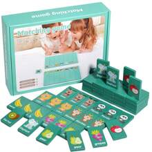 Jogo Educacional de Desenvolvimento Lógico e de Pensamento, Brinquedo com Peças de Madeira em Formato de Animais e Frutas, Combinar, Conectar 4, Memória, Dominó, Xadrez
