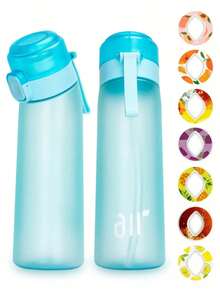 1pc Air Water Bottle With 1pc Random Round Shape Flavor Pod Sports Straw Plastic Cup Leak Proof Outdoor Travel Sports Bottles - 深藍 - 查看 6