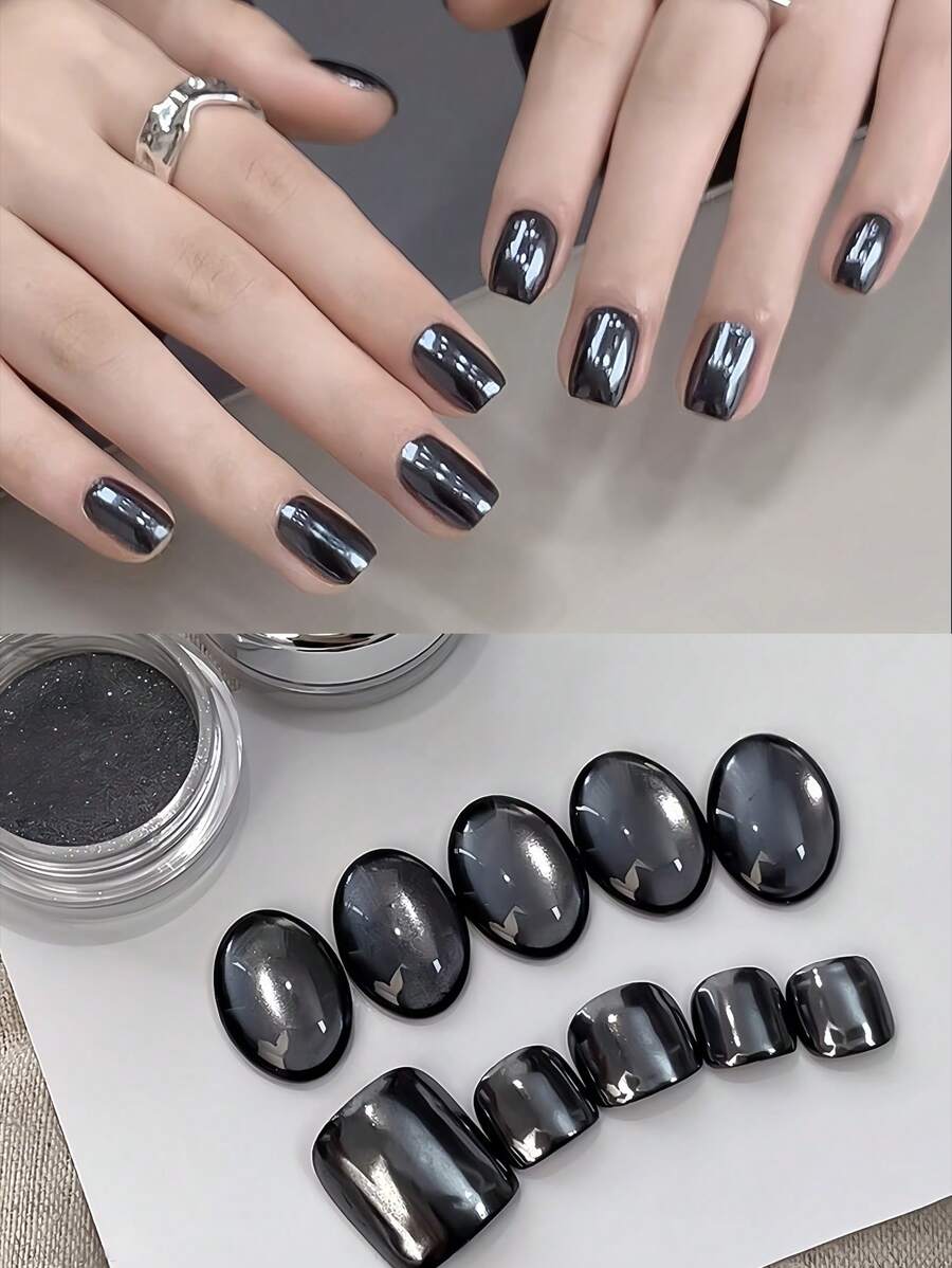Transparent Black Magic Mirror Powder, Electroplated Mirror Powder, Aurora Glitter Powder, Simple Temperament, Nail Accessories, Diy Home Salon And Nail Supplies (1pc)