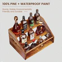 3 Tier Wood Liquor Bottle Display Shelf, Coffee Syrup Organizer Rack, Wine Racks Countertop, Bar Shelf For Vodka Tequila Whiskey, Liquor Cabinet For Home Decor, Mini Bar, Brown Bar Organizer - Multicolor - View 8