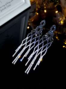 时尚优雅仿钻石和水钻长流苏耳环 - 裸鑽水鑽超長流蘇耳環 - 查看 5