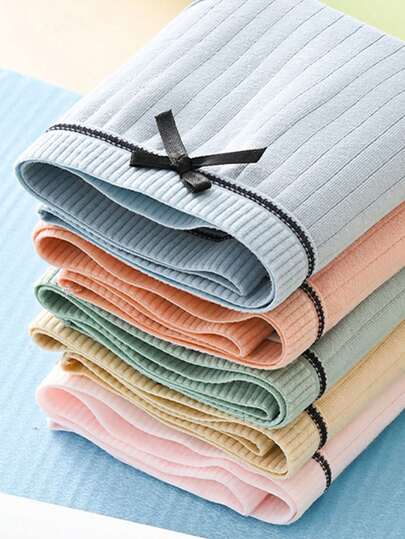 Set de 9 piezas de bragas de mujer de unicolor y estilo simple, bragas informales con decoración de moño a la cintura media, de poliéster, un gran valor