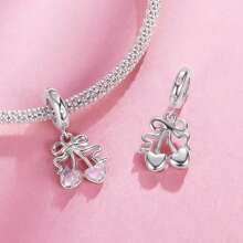 WOSTU 1 pieza Colgante lindo de lazo de plata de ley 925, colgante de tacones altos de cerezo rosa, colgante adorable para mujer, apto para collar, pulsera, joyería de moda, regalo