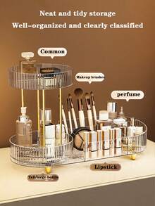 1 pieza Organizador giratorio para baño, estantería para exhibir cosméticos y perfumes, estantería de almacenamiento de doble capa con compartimientos, gabinete giratorio de 360° para el almacenamiento de belleza, apto para cosméticos, lápices labiales, decoración del hogar - Multicolor - Ver 5
