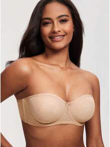 DOBREVA Women's Mesh Strapless Bra Sheer Unlined See Through Underwire Bras Plus Size - Natural - View 8