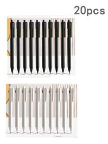 10/20 支装黑白伸缩圆珠笔，高品质考试用笔，0.5 毫米笔尖，快干墨水，学校用品，返校