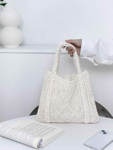 ENBEI 秋季新款时尚多功能女士手提包，钩针单肩包，圣诞包，手提包女包，女士包包，优雅女士手提包，女士手提包，白色包包，适合日常使用，购物，搭配服装和度假场合，海滩，旅行，返校，日常使用，圣诞礼物，婚礼季节礼品袋