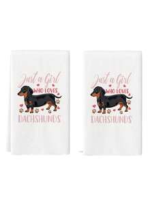 2 Khăn lau bếp ngày Valentine họa tiết chó, quà tặng gia đình ấm áp, khăn tắm cá nhân hóa với hình ảnh rất nhiều chó Dachshund (chất liệu microfiber) - trắng - Xem 4