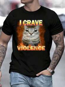 El mejor regalo para el novio - Camiseta con estampado de meme del gato "Anhelo la violencia" para aprendiz suave - Negro - Ver 3