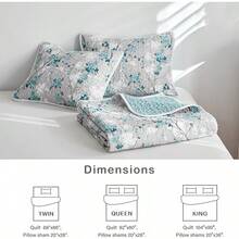 Flysheep Reversible Quilt Set Full Size, 3 Pieces White Blue Botanical Floral Printed Summer Bedding Set, Soft Microfiber Lightweight Bedspread/Coverlet All Season - 92x90 - Grey - View 4