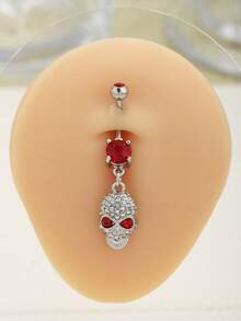 1 件哥特式恐怖黑色和红色骷髅图案肚脐穿孔，适合男士和女士，万圣节和恐怖主题派对装饰 - 彩色 - 查看 7