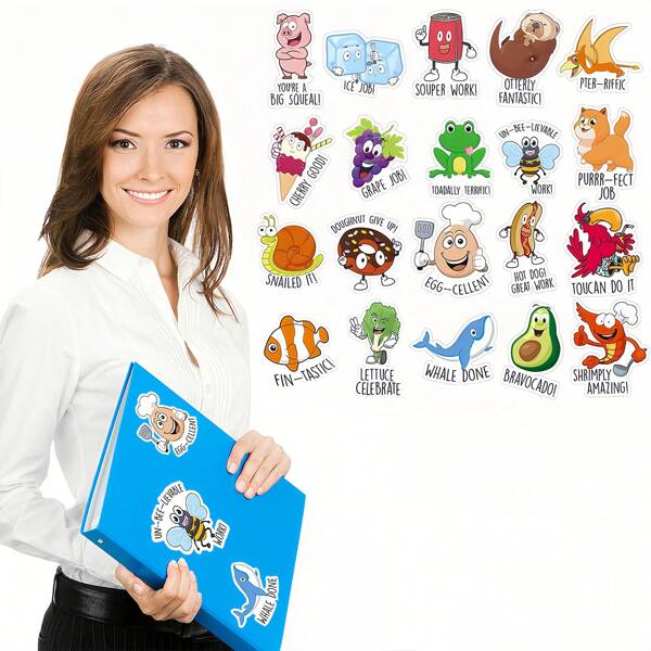 10 Sheets Cute Cartoon Fruit Animal Funny Study Encouraging Stickers,For Back To S Chool Season Theme Party Notebook DIY Decoration Sticker