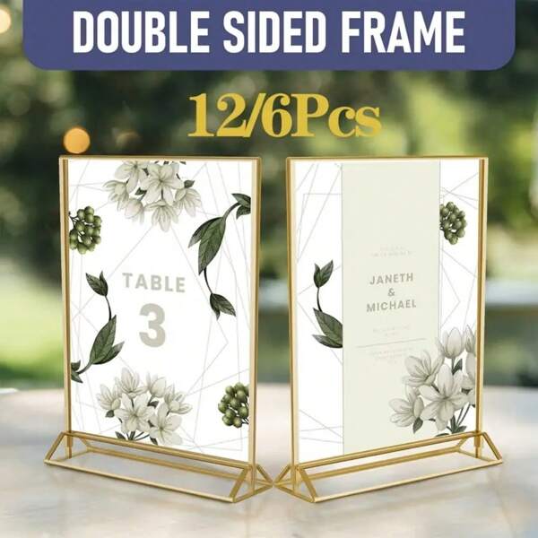 10,16 cm x 15,24 cm Namenschild-Ständer aus goldenem Kristall, ideal für Hochzeitstische, mit doppelseitigen Rahmen zum Aufstellen von Fotos, klare Menü- oder Veranstaltungssignahalter, geeignet für Zuhause und Restaurants