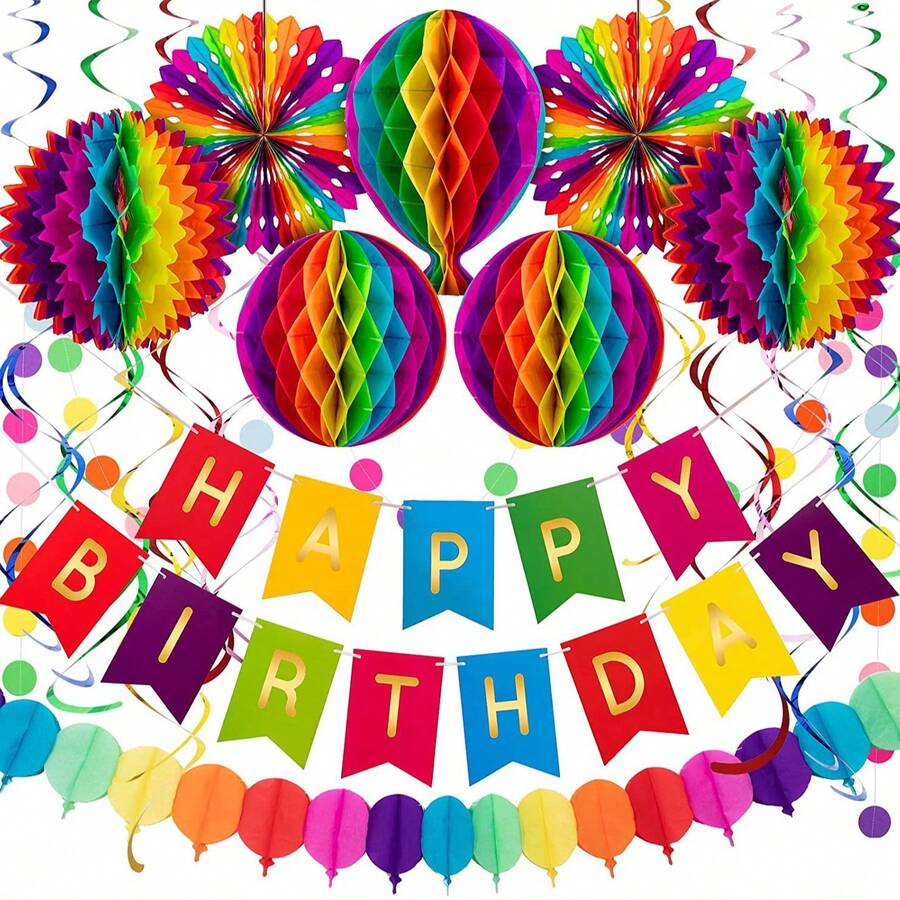 Colorful Birthday Party Decoration Set Mall Window Colorful Flower Ball Pulling Honeycomb Ball Hanging Decoration - Multicolor - View 1