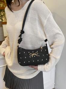 Nueva bolsa de mujer de moda casual, de un solo hombro, de PU en color negro/caqui/café, con lazo y herrajes metálicos, bolsa para monedas y bolsa de maquillaje