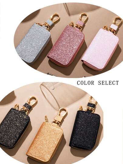 Fashion Mini Car Key Bag, Creative Shiny Leather Car Key Storage Bag, Pendant Keychain, High-End Key Bag, Luxurious And High-End Feeling, Multiple Colors Available, Unisex, Couple Gift, Car Accessories