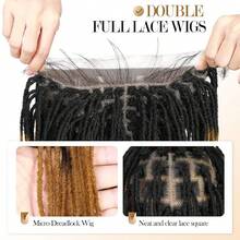 Dreadlock Full Lace Wigs For Black Women Short Faux Locs Lace Frontal Wigs With Baby Hair Ombre Red Knotless Twist Dreadlock Synthetic Hair 14Inch - 漸層棕色 - 查看 4