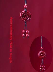 1pc Rose Flower Lucky Charm Pendant With Amethyst Jasper Stone Mobile Phone Strap