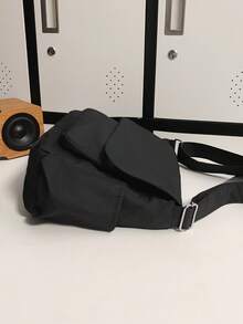 1pc Black Casual Sling Bag, Crossbody Messenger Bag, School Backpack, Retro Style Bag For School College - Black - View 6