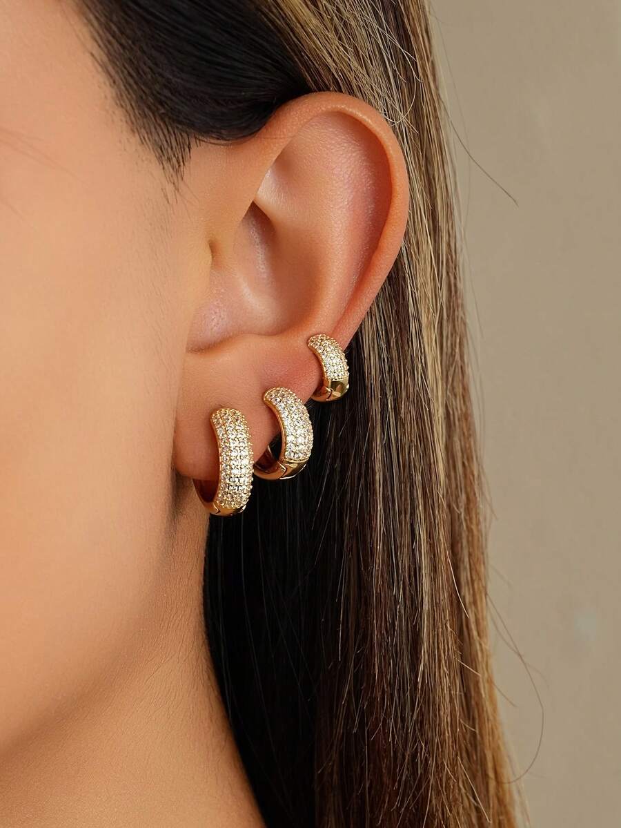 6pcs Gold-Tone Rhinestone Earrings Set, Sparkling Elegant Design, Minimalist Style, Lightweight Luxurious Feel, Versatile Daily Wear, Commuting Accessory, Ins Style, High-End Quality, Fashionable Item, Graceful Gift, Delicate Small Size, Niche Shining Earrings - Gold-set 4 - View 1