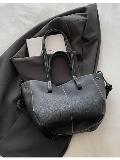 Pol Wings Decor French Niche Tote Bag, Cyme Retro Luxury European And American Commute Handbag, One Shoulder Bucket Shopping Bag, New Fashionable Big Bags For Women