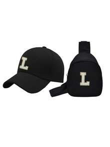 Set de 2 gorras de béisbol para niños: Gorra de camionero con estampado de 26 letras + Bolsa de pecho, sombrero de sol casual y elegante, monedero mini conveniente, adecuado para niños y niñas de vuelta al colegio, actividades al aire libre, viajes de vacaciones, regalo de cumpleaños - Negro - Ver 9