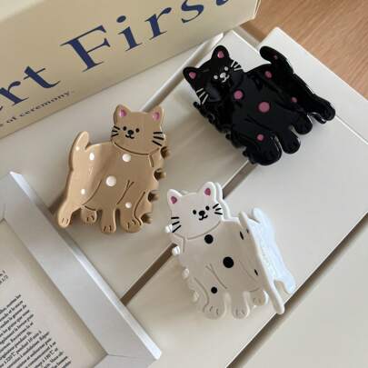 1pcHair Claws Cartoon Animal Series Fashion Casual Elegant Versatile Acetic Acid Grab Clip Niche Design Medium Hair Claw Versatile Girl Cute Kitten Headdress Charming Hair Accessories Suitable For Daily Use, Home, School, Seaside, Vacation, Work, Commuting, Party, Holiday, Birthday Gift, Back-To-School Season, Versatile To Go Out Girl Fashion Hair Accessories Elegant Hair Clip Women Claw Clips