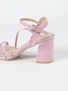 Women's Pink High Heel Sandals, Square Toe Chunky Heels, Elegant Ankle Strap Shoes For Wedding, Party, Fashion & Charming - Pink - View 9