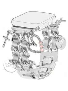 Reloj con correa y colgante de cruz de plata, apto para de 38/40/41/42/44/45mm - Corazón de plata - Ver 12