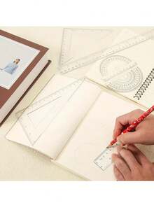 6 件套几何套装，包含尺子、量角器 - 双刻度（英制和公制），适用于教室和办公室使用，学校用品，返校