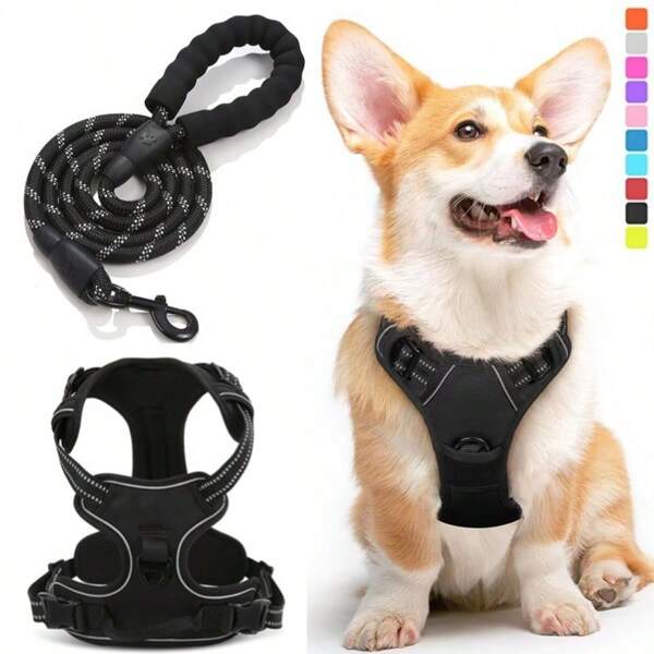 Arnés para perro, arnés antipulling para mascotas con 2 enganches para correa, chaleco acolchado ajustable para perro, chaleco de Oxford reflectante sin ahorque con asa de control fácil para perros grandes - El chaleco y la cuerda se venden por separado