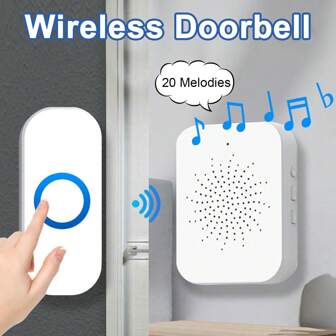 Wireless Doorbell With 1 Receivers IP44 Waterproof 1000 Feet Range With 20 Chimes 4 Volume Levels,LED Flash Wireless Doorbell For Kids Room Teachers Classroom Home Office