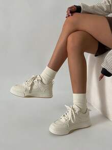 2025 Spring/Summer Korean Thick Sole Canvas White Sneakers For Women, Versatile Platform Shoes, Casual Sports Shoes - Khaki - View 9