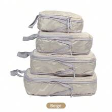 4pcs Large Capacity Travel Organizer Bags, Portable Packing Cubes For Clothes, Pants, Shoes, Socks, Suitcase Storage Organizer,Boho Vibess - Beige - View 9